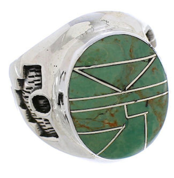 Silver And Turquoise Inlay Southwest Jewelry Ring Size 7-1/2 TX38659
